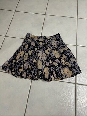Free People Black and Cream Floral Skater Skirt